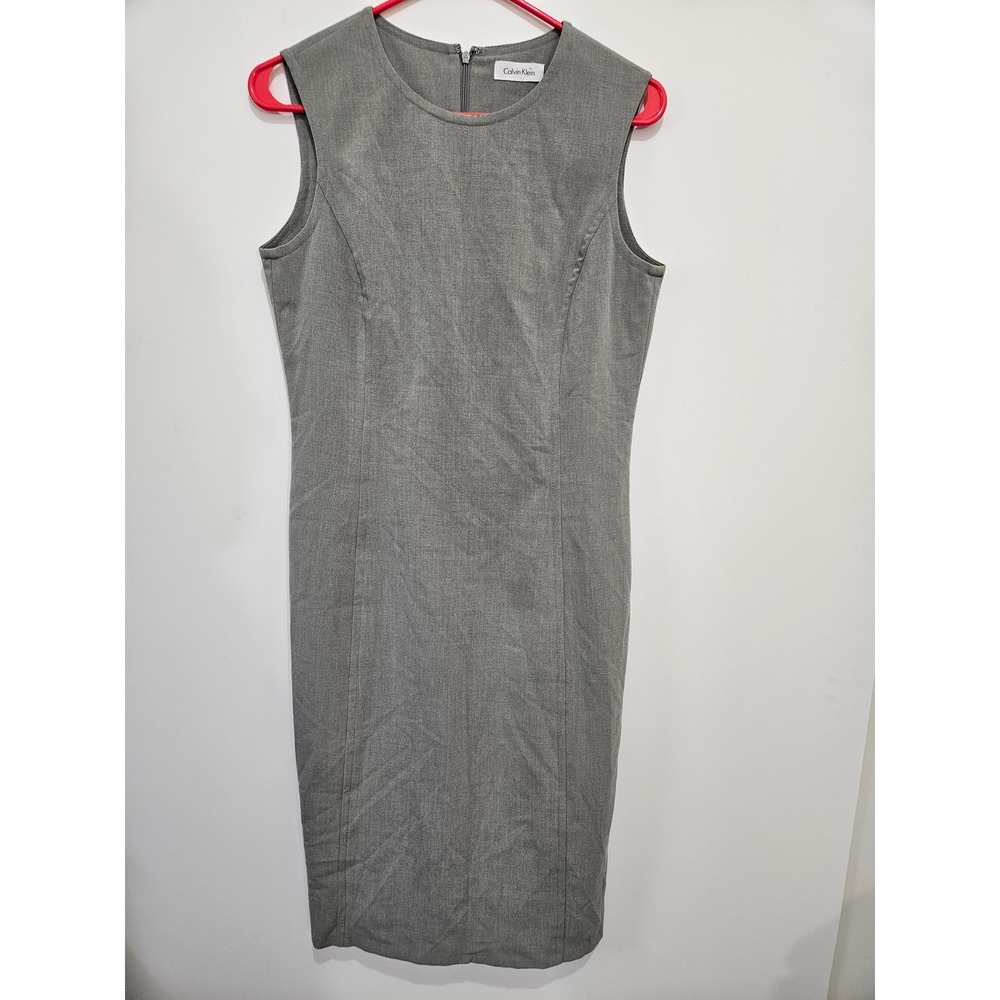 Calvin Klein‎ Womens Grey Sleeveless Sheath Career Midi Dress Size 4 RN 54163